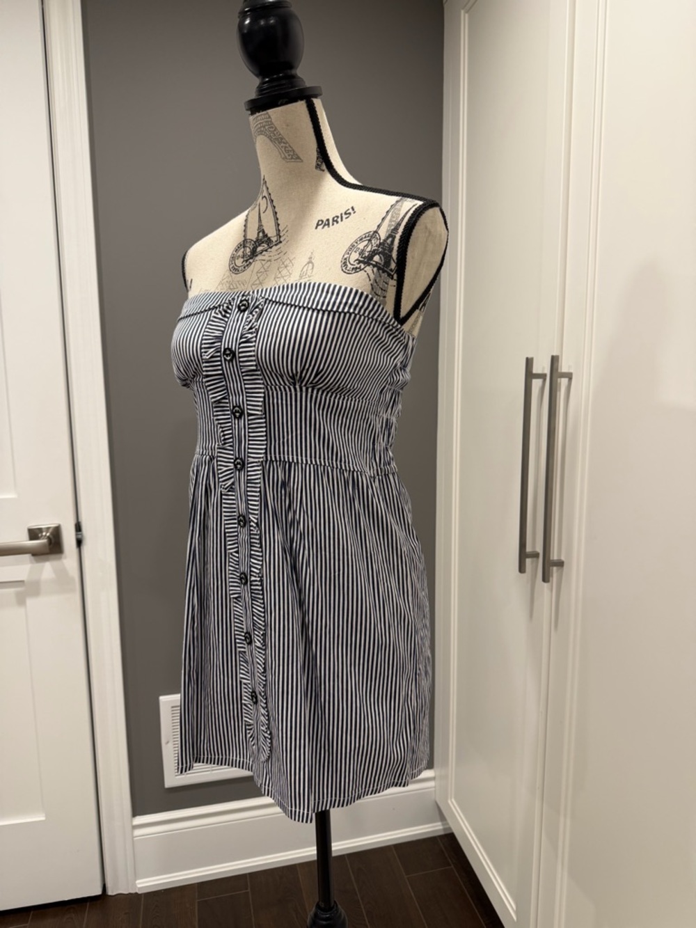 Nautical Navy & White Striped Strapless Dress - Picture 2 of 9